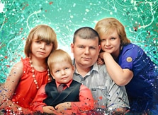 Семейный дрим-арт портрет, художник Юлия Портрет семьи из четырех человек в стиле Дрим-Арт