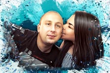 Парный дрим-арт портрет, художник Юлия Парный портрет в стиле Дрим-Арт на зеленом фоне