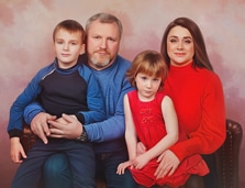 Парный семьи под масляную живопись, художник Антонина Семейный портрет из четырех человек под живопись маслом