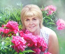 Женский портрет под масляную живопись, художник Александра Портрет женщины с цветами под живопись маслом