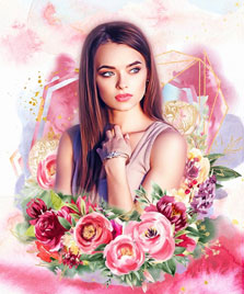 Женский цветочный арт-портрет, художник Ольга Flower Art портрет женщины в розовых тонах