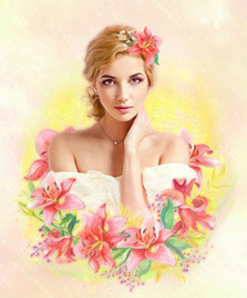Flower Art портрет девушки на цветочном пастельном фоне