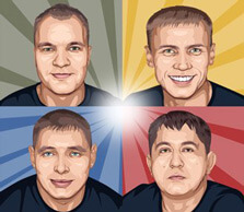 Мужской поп-арт портрет, художник Юлия Поп-арт портрет четырех друзей стиле Уорхол
