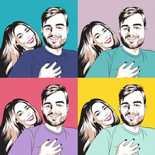 Парный поп-арт портрет, художник Марина Pop art портрет в стиле Уорхола молодой пары в четырех красочных квадратах