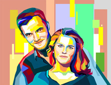 Парный портрет в стиле WPAP, художник Александра Портрет девушки и парня в стиле WPAP