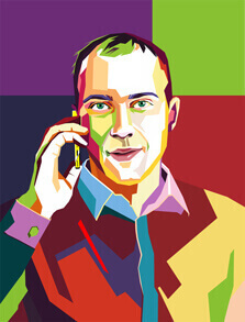 Мужской портрет в стиле WPAP, художник Александра WPAP портрет молодого человека в темных тонах