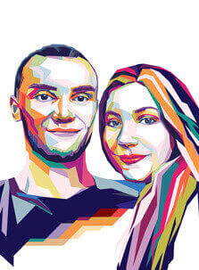 Парный портрет в стиле WPAP, художник Александра WPAP портрет пары на белом фоне