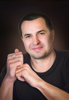 Мужской портрет под масляную живопись, художник Антонина Портрет мужчины с кольцами под масло в технике сухая кисть