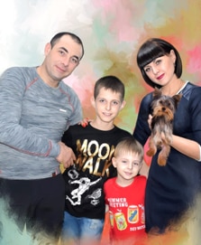 Семейный портрет под масляную живопись, художник Александра Портрет семьи из четырех человек цифровой живописью под масло