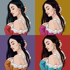 Женский поп-арт портрет, художник Ольга Pop art картина в стиле Уорхола дамы в четырех ярких образах