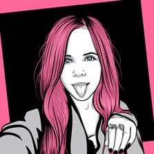 Женский поп-арт портрет, художник Ольга Pop art картина в стиле Че девушки на красном фоне с черным квадратом