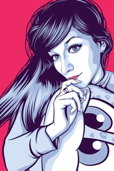 Женский поп-арт портрет, художник Ольга Pop art картина в стиле Че девушки на красном фоне