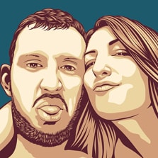 Парный поп-арт портрет, художник Ольга Pop art портрет в стиле Че молодой пары