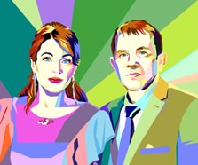 Парный портрет в стиле WPAP, художник Олеся WPAP портрет пары c мужчиной в галстуке