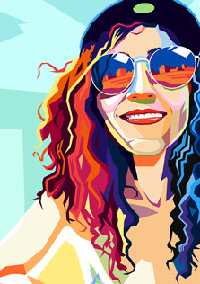 Женский портрет в стиле WPAP, художник Олеся WPAP портрет девушки в очках и берете