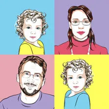 Поп-арт портрет в стиле Уорхола семьи из трех человек
