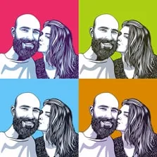 Поп-арт портрет пары в стиле Уорхола в четырех квадратах