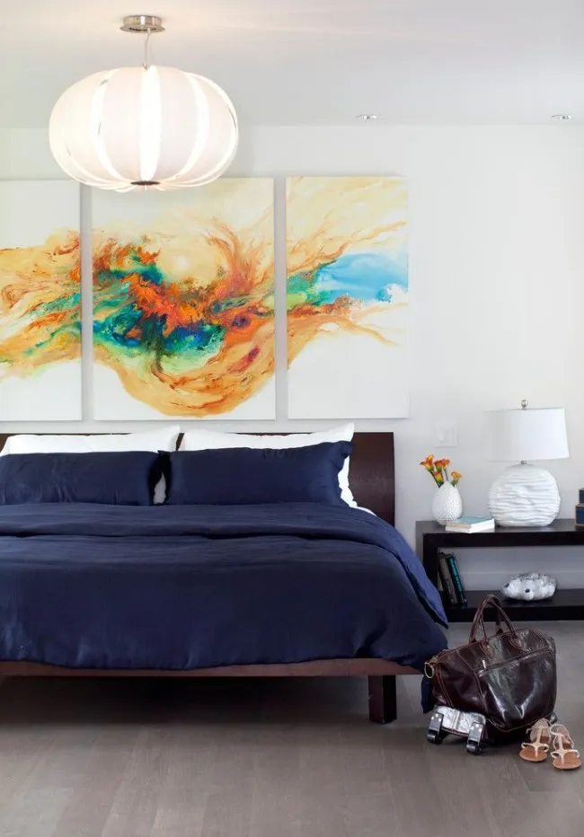 Триптих с абстракцией в спальне, модульная картина для интерьера