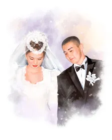 Парный свадебный портрет в стиле Акварель на нейтральном светлом фоне, художник Евгения 