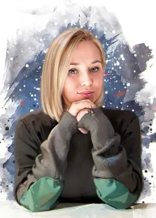 Портрет молодой девушке на абстрактом синим фоне Бьюти, художник Виктория Б