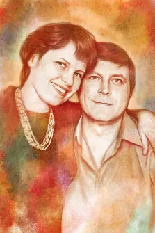 Портрет взрослой пары в стиле Гранж в абстрактных цветах, художник Павел 