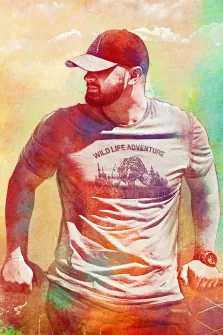Портрет мужчины в футболке и кепке в стиле Гранж, художник Павел 