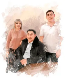 Семейный портрет в стиле Акварель из трёх человек на светлом фоне, художник Евгения 