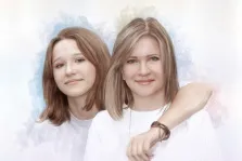 Портрет мамы и дочки цветным Карандашом, художник Татьяна 