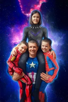 Семейный портрет в образе супергероев в стиле Комикс, художник Павел 