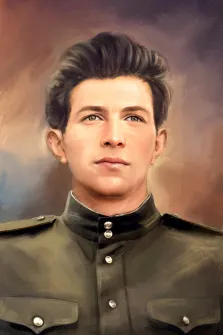 Портрет молодого человека в военной форме в стиле Под масло на абстрактном фоне, художник Артём