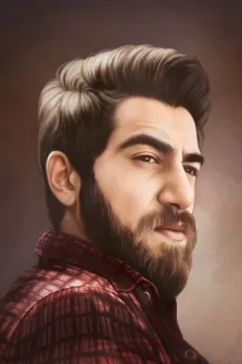 Портрет бородатого мужчины с карими глазами в стиле Под масло на нейтральном фоне, художник Антонина