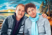 Портрет пожилой пары с прорисовкой Под масло на фоне природы, художник Мария 