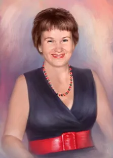 Портрет кареглазой женщины с короткой стрижкой в стиле Под масло на светлом фоне, художник Анастасия 