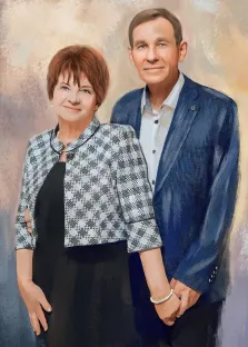 Портрет пожилой пары в стиле Под масло на светлом фоне, художник Юлия 