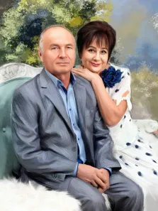 Парный портрет пожилой пары отрисованный в стиле под масло, художник Александра И, 