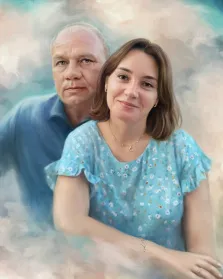 Портрет взрослой пары с прорисовкой в стиле Под масло на абстрактном цветном фоне, художник Анастасия 