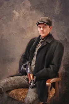 Портрет молодого человека в образе персонажа сериала "Острые козырьки" с прорисовкой Под масло, художник Анна