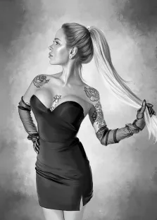 Портрет молодой девушки чёрно-белом фоне, отрисованный в стиле Под масло, художник Лариса, подарок для дочери 