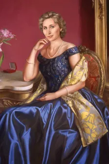 Портрет светловолосой женщины В образе дамы в синем платье с корсетом, художник Антонина