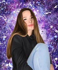 Дрим арт портрет русоволосой девушки на абстрактном фиолетовом фоне, художник Анастасия 
