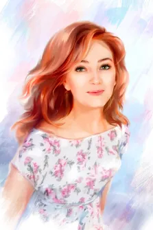 Портрет девушки в стиле Акварель, девушка с рыжими волосам на абстрактом фоне,  художник Евгения А