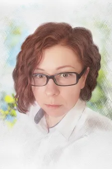 Портрет кареглазой девушки в очках и с причёской каре в стиле Карандаш, художник Татьяна 