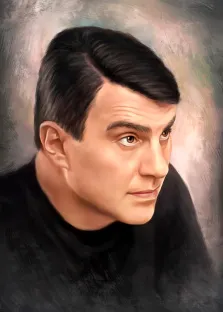 Портрет кареглазого мужчины с тёмными волосами в стиле Под масло на абстрактном фоне в нейтральных цветах, художник Анастасия 
