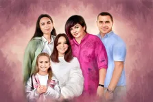 Портрет семьи из пяти человек в стиле Под масло на нейтральном фоне, художник Анна