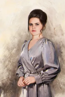 Портрет девушки в сером халате в стиле Под масло на нейтральном фоне, художник Виктория 