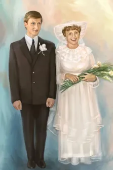 Парный свадебный портрет в стиле Под масло на светлом фоне, художник Анастасия 
