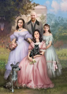 Портрет семьи из четырёх человек В старинном образе, художник Лариса