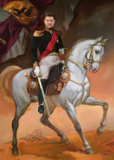 Карина В образе полководца на коне, мужчина на белом коне  , художник Антонина