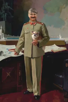 Мужчина стоит посреди кабинета и рядом со столом, картина нарисована вВ образе генерала, художник Анастасия К
