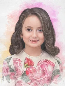 Портрет девочки нарисованный в стиле Карандаш, простой и цветной карандаш, девочка в кофте с цветочками штрихи, художник Татьяна Н